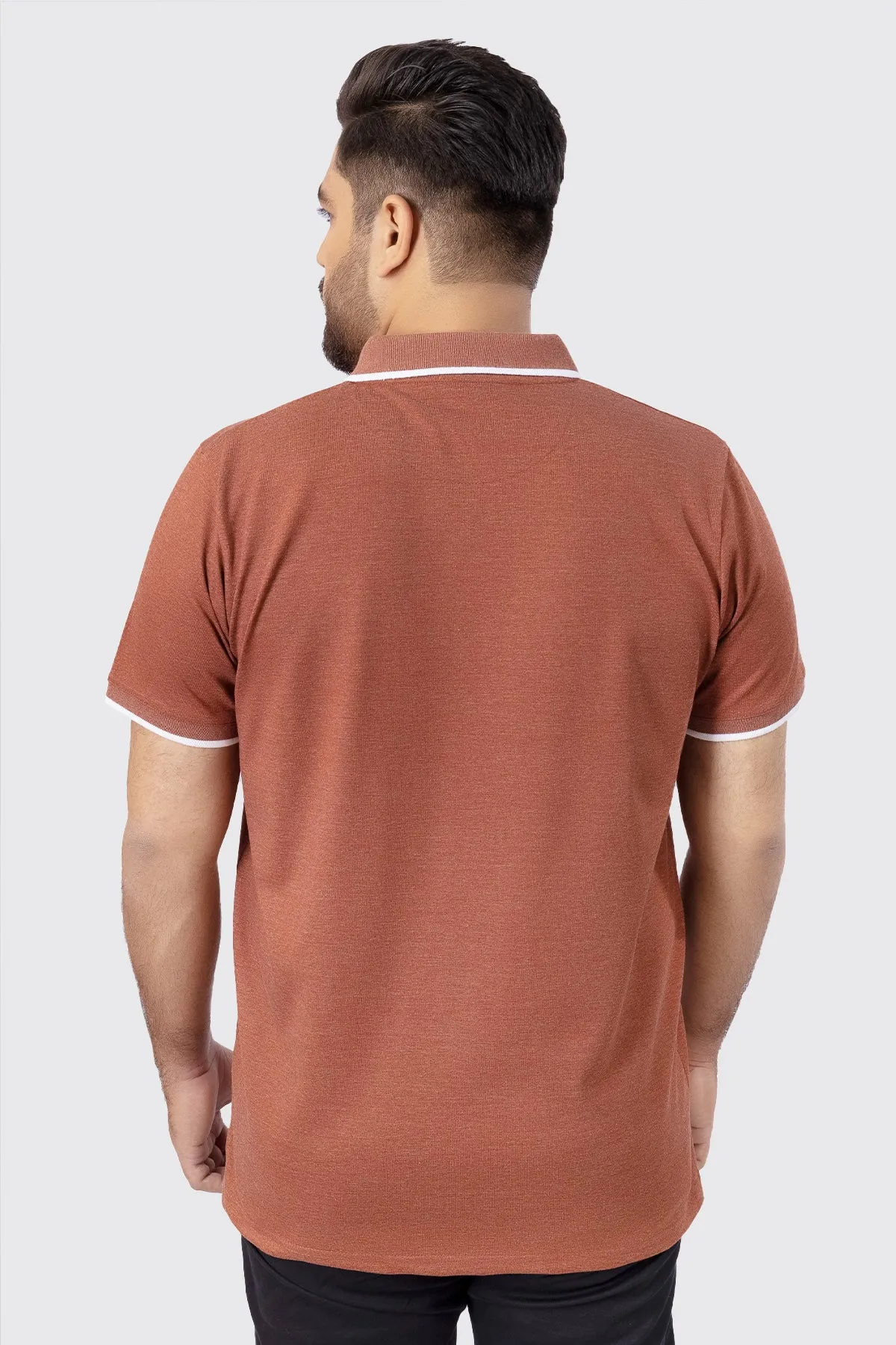 Brown Melange & Blue Tipped Collar Polo Shirt (Plus Size) - A23 - MP0182P