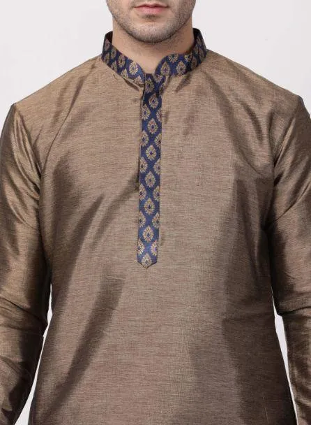 Jashvi Men's Bronze And Navy Blue Silk Blend Kurta and Dhoti Pant Set