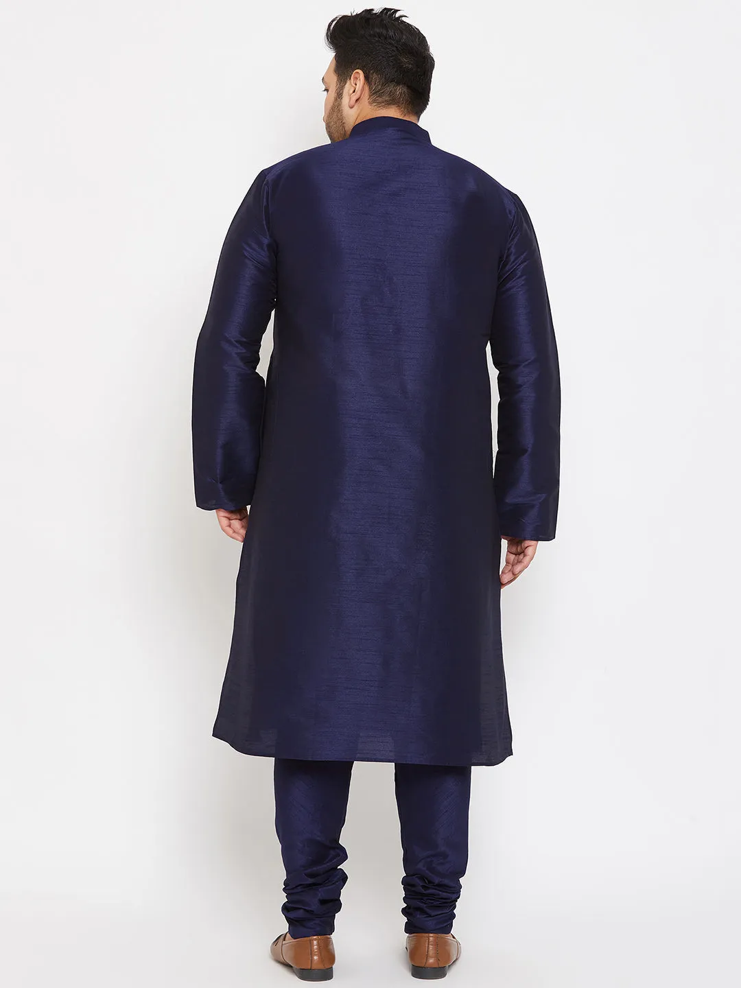 Jashvi Men's Plus Size Navy Blue Silk Blend Kurta Pyjama Set